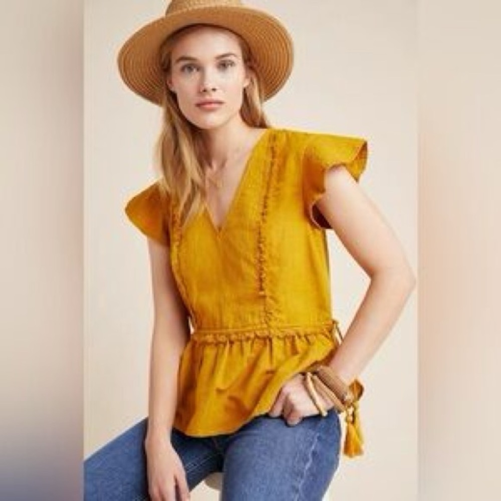 Anthropologie burnt orange Flutter Sleeve Peplum Blouse - Picture 4 of 4